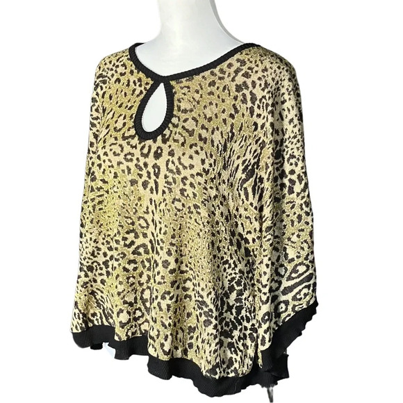 Y2K Vintage Leopard Print Poncho Keyhole Sweater. XS. Cheetah, Girlhood, Sparkle - Picture 2 of 10